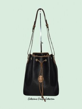 Trussardi-(Vintage) Collezione Crespo Canvas Leather Bucket Bag-EUC